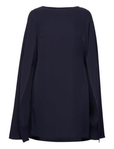 Cape Georgette Cocktail Dress Kort Kjole Navy Lauren Ralph Lauren