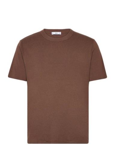 Knit Cotton T-Shirt Tops T-Kortærmet Skjorte Brown Mango