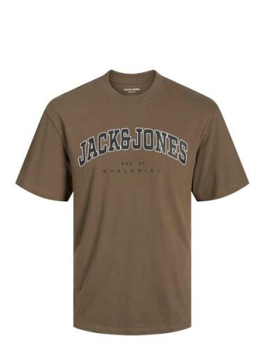 Jjecaleb Varsity Tee Ss O-Neck Noos Tops T-Kortærmet Skjorte Brown Jac...