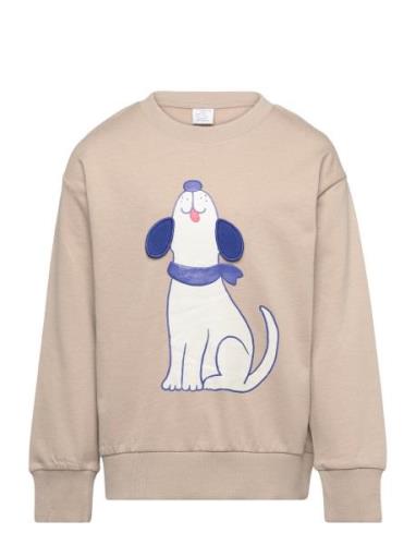 Sweater Dog Placement Tops Sweatshirts & Hoodies Sweatshirts Beige Lin...