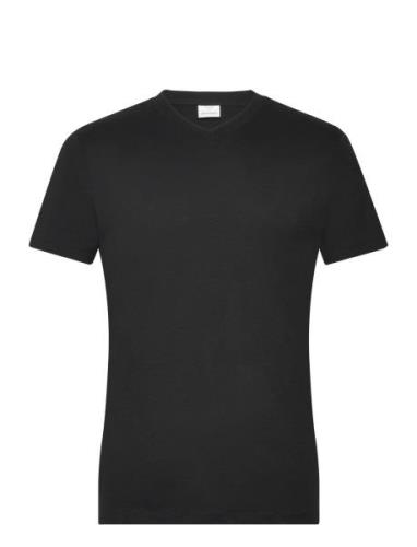 Slim-Fit Cotton V-Neck T-Shirt Tops T-Kortærmet Skjorte Black Mango