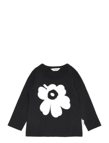 Yksi Unikko Placement I Tops T-shirts Long-sleeved T-Skjorte Black Mar...