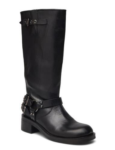 Biaharper Biker Boot Pull Up Leather Lange Støvler Black Bianco