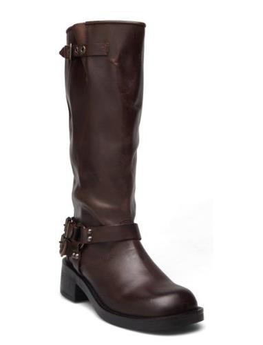 Biaharper Biker Boot Pull Up Leather Lange Støvler Brown Bianco