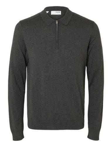 Slhberg Ls Half Zip Polo Noos Tops Knitwear Half Zip Jumpers Grey Sele...