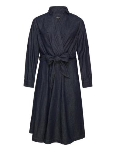 Denim Long-Sleeve Midi Dress Knælang Kjole Blue Lauren Women