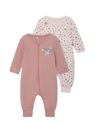 Nbfnightsuit 2P Zip Rosette Flower Pyjamas Sie Jumpsuit Pink Name It