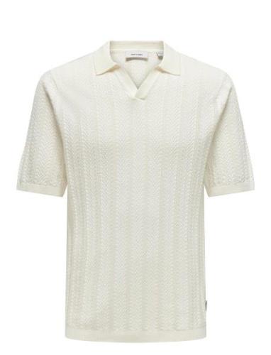 Onslucas Reg 12 Ss Crochet Polo Knit Tops Knitwear Short Sleeve Knitte...