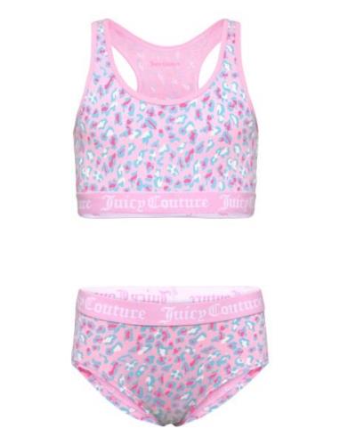 Juicy Leopard Crop Top And Hipster Brief Set Undertøjssæt Pink Juicy C...