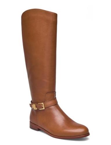 Brooke Burnished Leather Riding Boot Lange Støvler Brown Lauren Ralph ...