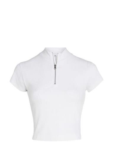 Variegated Rib Half Zip Top Tops T-shirts & Tops Short-sleeved White C...