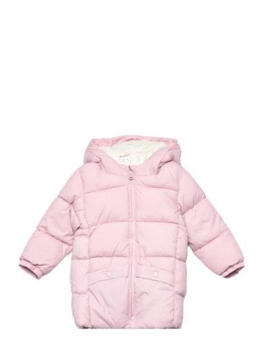 Padded Anorak With Shearling Lining Foret Jakke Pink Mango