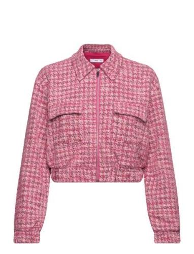 Houndstooth Tweed Jacket Bomberjakke Pink Mango