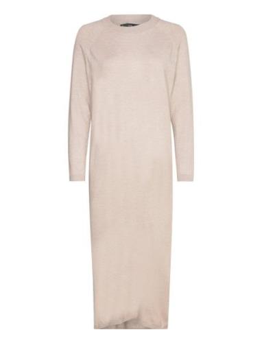 Round-Neck Knitted Dress Knælang Kjole Cream Mango