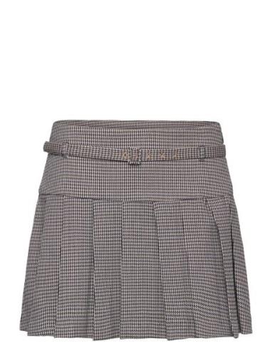 Houndstooth Belt Miniskirt Kort Nederdel Blue Mango