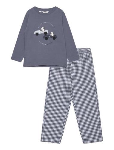 Cotton Printed Long Pyjamas Pyjamassæt Blue Mango