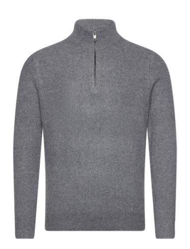 Ribbed Sweater With Zip Tops Knitwear Half Zip Jumpers Grey Mango