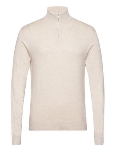 Half Zip Mélange Knit Tops Knitwear Half Zip Jumpers Beige Lindbergh