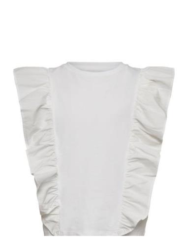 Ruffle T-Shirt Tops Blouses & Tunics White Mango