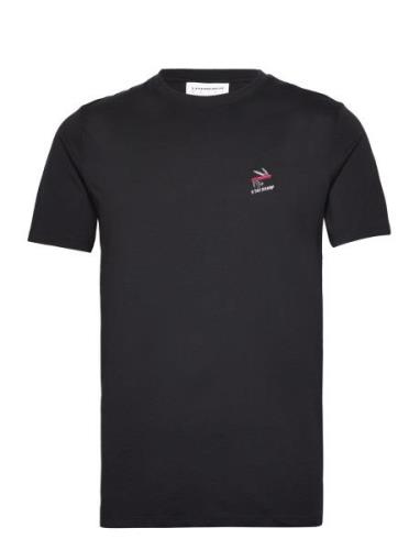 Embroidery Tee S/S Tops T-Kortærmet Skjorte Black Lindbergh