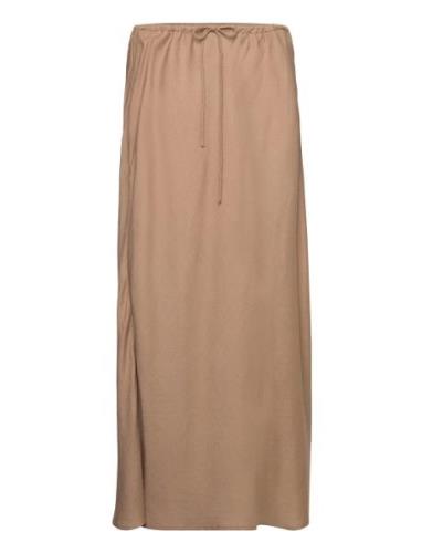 Tie Long Skirt Knælang Nederdel Brown Mango