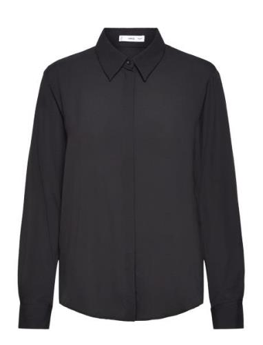 Regular Flowy Shirt Tops Shirts Long-sleeved Black Mango