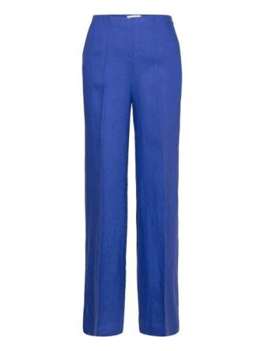 100% Linen Wideleg Trousers Bottoms Trousers Wide Leg Blue Mango