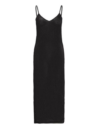 Long Openwork Knitted Dress Knælang Kjole Black Mango