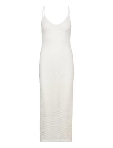 Long Openwork Knitted Dress Knælang Kjole White Mango