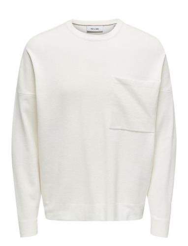 Onslamai Ovz 12 Ls Pocket Crew Knit Tops Knitwear Round Necks White ON...