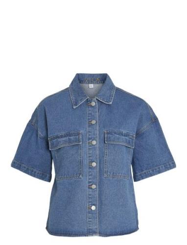 Vimaya 2/4 Denim Shirt #2 /1 Tops Shirts Short-sleeved Blue Vila