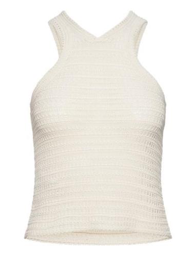 Halter Neck Crochet Top Tops T-shirts & Tops Sleeveless Beige Mango