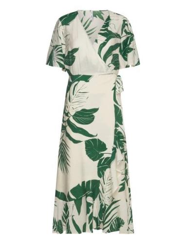 Printed Wrap Dress With Ruffle Knælang Kjole White Mango