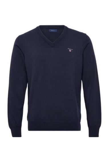 Cotton V-Neck Tops Knitwear V-necks Navy GANT