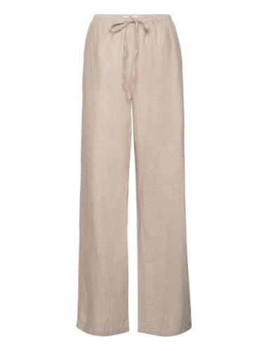 Linen Blend Trousers Bottoms Trousers Linen Trousers Beige Gina Tricot