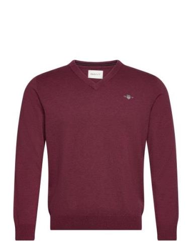 Classic Cotton V-Neck Tops Knitwear V-necks Burgundy GANT