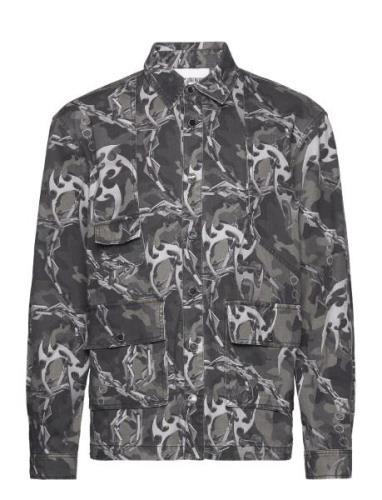 Camo Printed Utility Shirt Designers Overshirts Grey HAN Kjøbenhavn