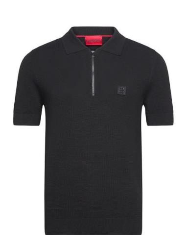 Saston Designers Knitwear Short Sleeve Knitted Polos Black HUGO