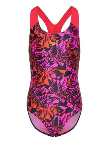 Girls Digital Allover Splashback Sport Swimsuits Pink Speedo