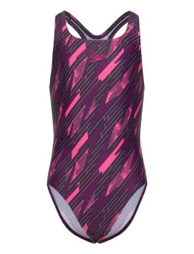 Girls Hyperboom Allover Medalist Sport Swimsuits Pink Speedo