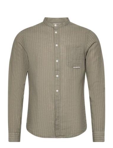 Cfanton Ls Cc Striped Linen Mix Shi Tops Shirts Linen Shirts Khaki Gre...