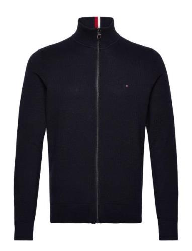 Chain Ridge Structure Zip Thru Tops Knitwear Full Zip Jumpers Navy Tom...