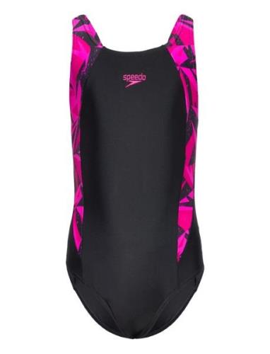 Girls Hyperboom Splice Muscleback Sport Swimsuits Black Speedo