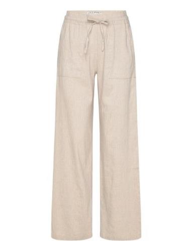 Pzluca Pant Full Lenght Wide Leg Bottoms Trousers Linen Trousers Beige...