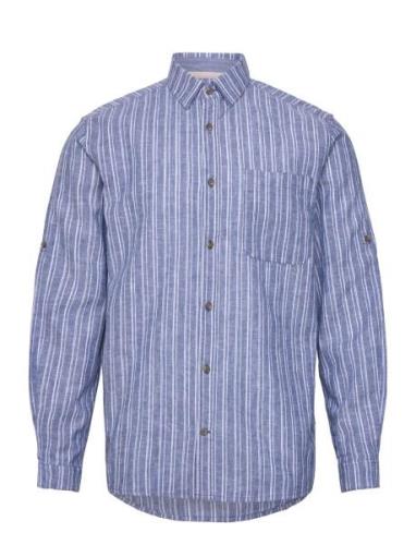 Comfort Cotton Linen Shirt Tops Shirts Linen Shirts Blue Tom Tailor