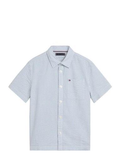 Seersucker Stripes Shirt S/S Tops Shirts Short-sleeved Shirts Blue Tom...