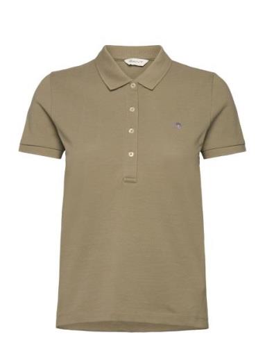 Slim Sheild Cap Sleeve Pique Polo Tops T-shirts & Tops Polos Khaki Gre...