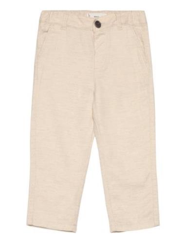 Straight Linen-Blend Trousers Bottoms Chinos Beige Mango