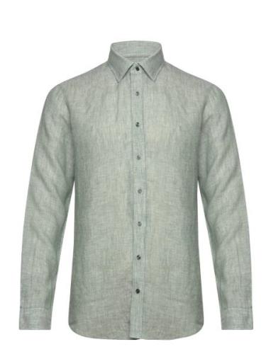 Linen Slim Fit Shirt Tops Shirts Linen Shirts Green Michael Kors