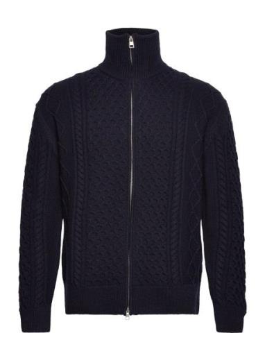 D2. Aran Cable Fullzip Tops Knitwear Full Zip Jumpers Blue GANT